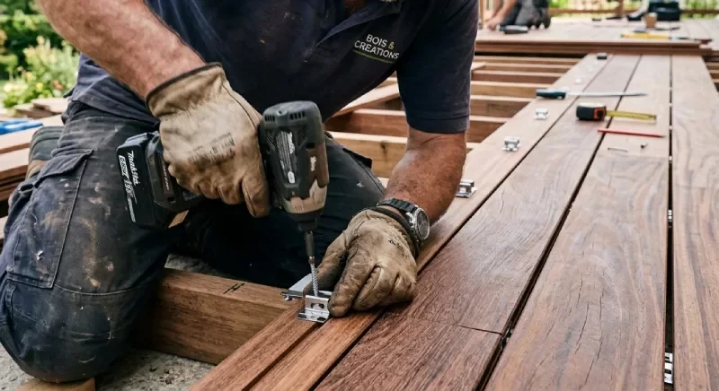 Pose de lames de terrasse bois fixations invisibles