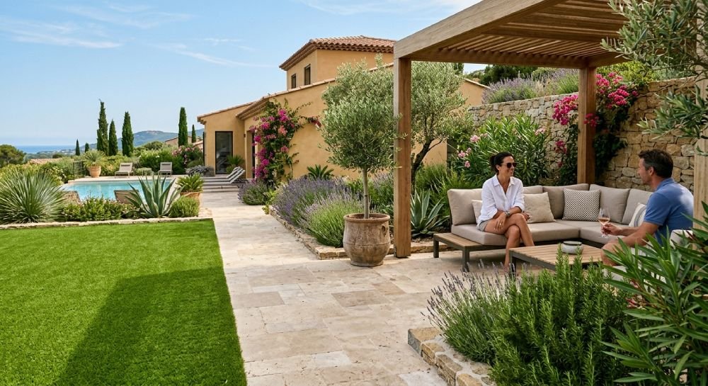 Am&eacute;nagement ext&eacute;rieur, gazon synth&eacute;tique et pav&eacute;s &agrave; La Colle-sur-Loup
