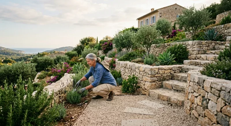 Cr&eacute;ation de restanques et nivellement de terrain en pente